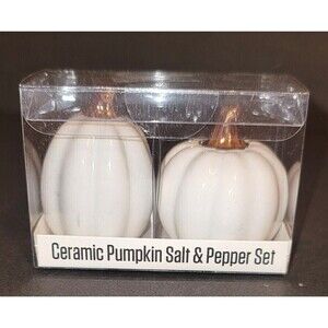 NIB Thirsty Stone White Ceramic Pumpkin Salt & Pepper Shaker